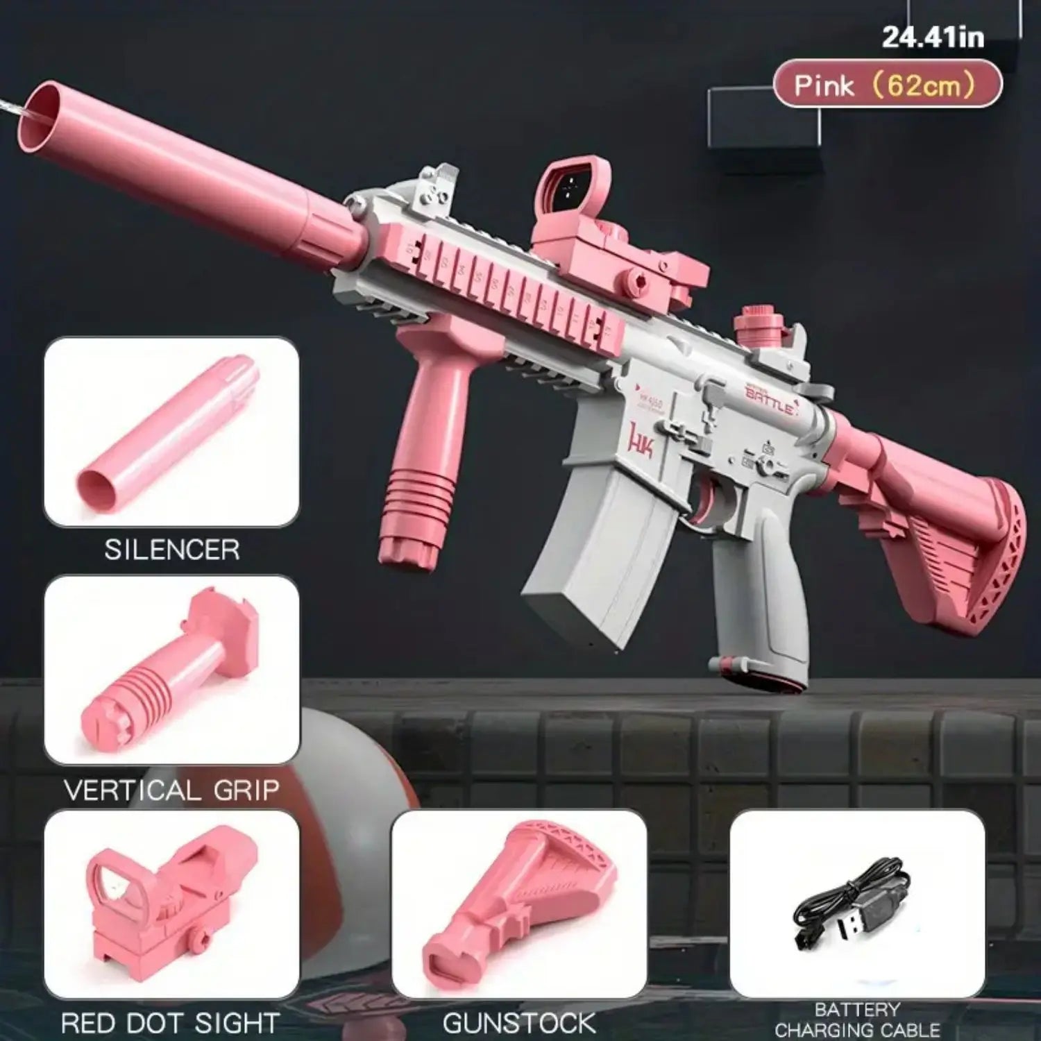M416 Electric Water Gun - Battery Powered with External Water Bottle Attachment - Perfect for Kids & Adults Outdoor Fun