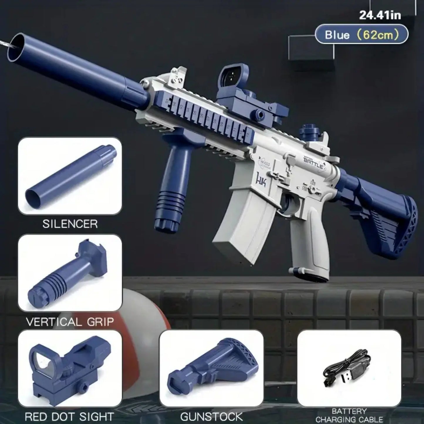 M416 Electric Water Gun - Battery Powered with External Water Bottle Attachment - Perfect for Kids & Adults Outdoor Fun