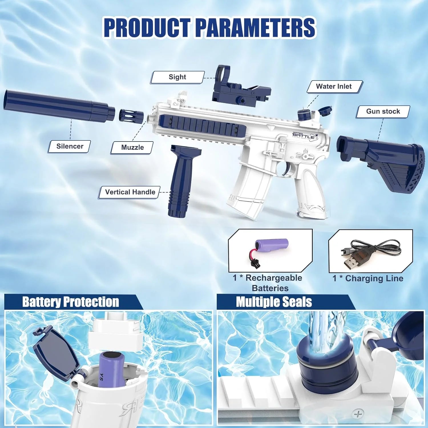 M416 Electric Water Gun - Battery Powered with External Water Bottle Attachment - Perfect for Kids & Adults Outdoor Fun